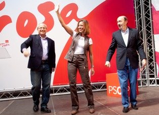Montilla, Chacón i Rubalcaba en el decurs de la Festa de la Rosa d'enguany