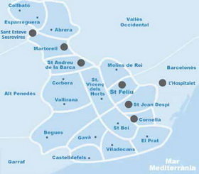 El mapa muestra la ubicación de los CAP del Baix Llobregat que han participado
en el estudio