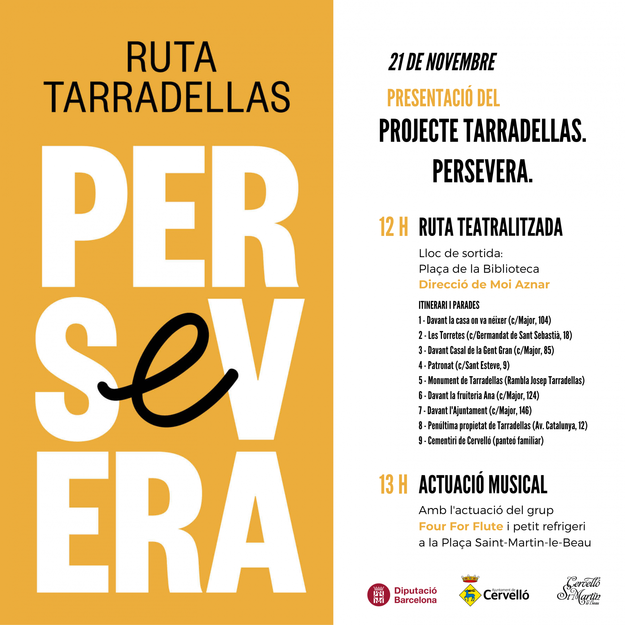 Cervelló entregará el premio Tarradellas Persevera el 21 de noviembre