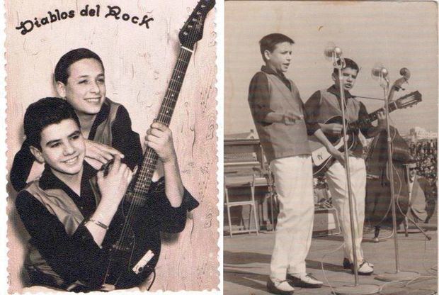 A LA IZQUIEDA. FOTO PROMOCIONAL DE LOS ‘DIABLILLOS’ DEL ROCK. EN LA FOTO DE LA DERECHA, AGUSTÍN Y QUIQUE ACTUANDO EN EL VIEJO CAMPO DEL ‘HOSPI’