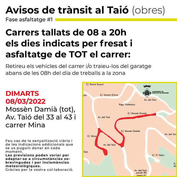 Castellví de Rosanes iniciará la fase integral de asfaltado en las calles del Taió el 8 de marzo
