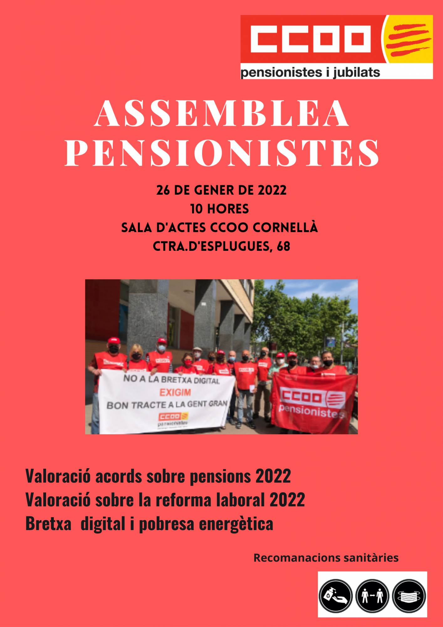 CCOO organiza asambleas para pensionistas en el Baix Llobregat para tratar temas que afectan al colectivo