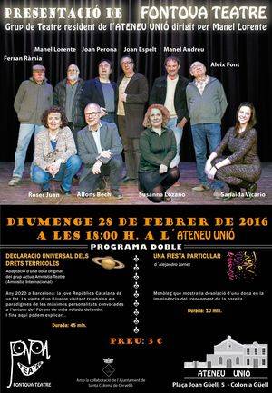 El Grup de Teatre resident de l'Ateneu d'Unió, dirigit per Manel Lorente, presenta Fontova Teatre