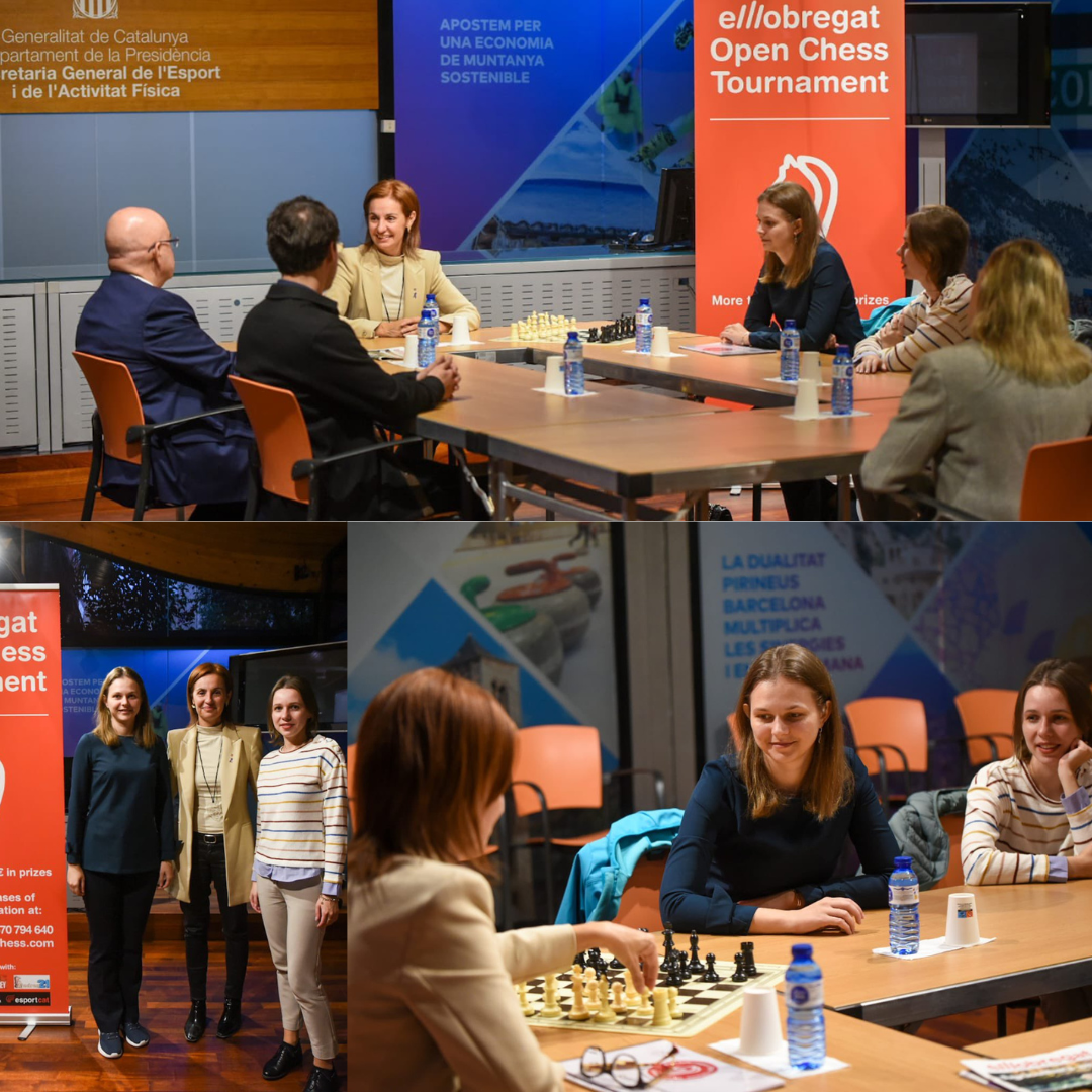 Anna Caula recibe en la Generalitat a las hermanas Muzychuk, embajadoras de El Llobregat Open Chess 2022