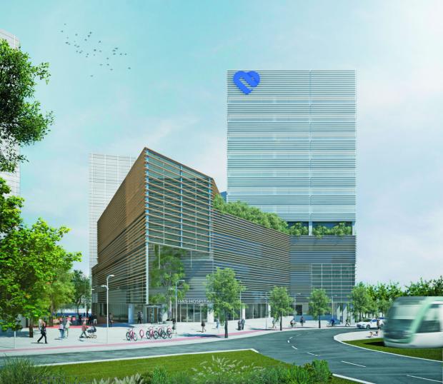 UN RENDER CON EL ASPECTO  EXTERIOR QUE TENDRÁ EL FUTURO HOSPITAL VITHAS  BARCELONA DE ESPLUGUES