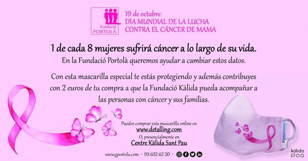 La Fundació Portolà colabora con la lucha contra el cáncer de mama con una mascarilla