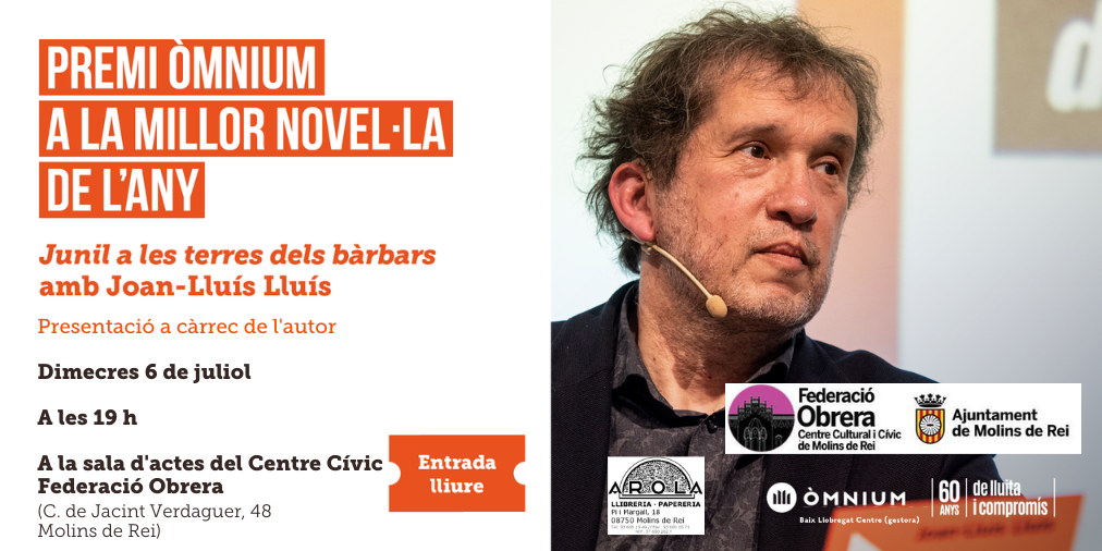 Joan Lluís Lluís presenta su novela de premio Òmnium en Molins de Rei el próximo 6 de julio