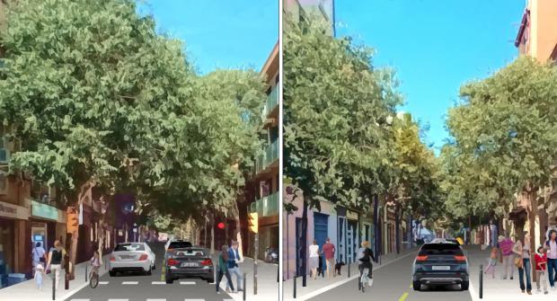 Una representación de la a mejora de la calle del Doctor Martí i Julià, manteniendo los árboles existentes.
