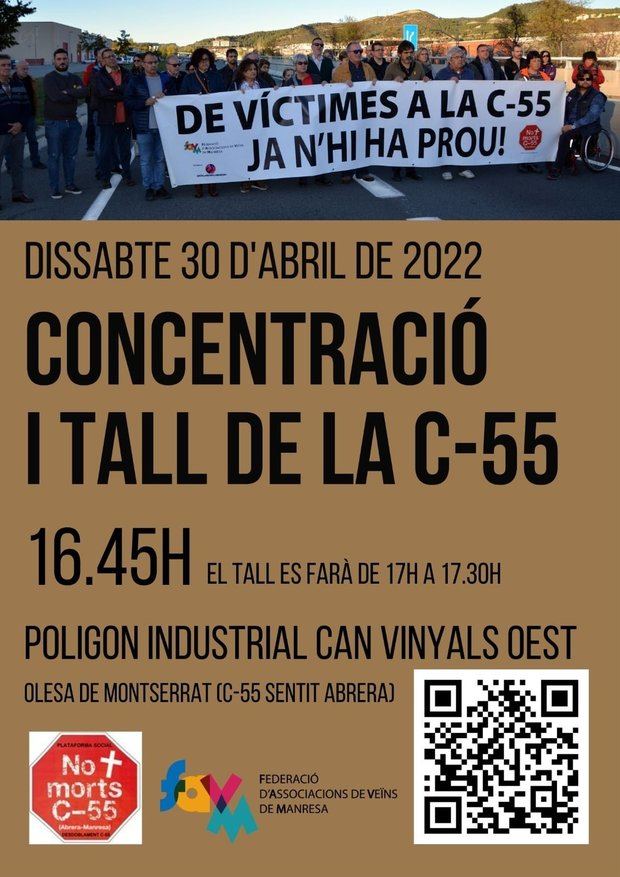 La Plataforma “No més Morts a la C-55” y la FAVM organiza un corte en la carretera el 30 de abril
