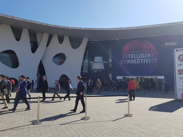 Entrada de la Fira de Gran Via en L'Hospitalet, dónde tendrá lugar el grueso de las actividades del MWC 2020