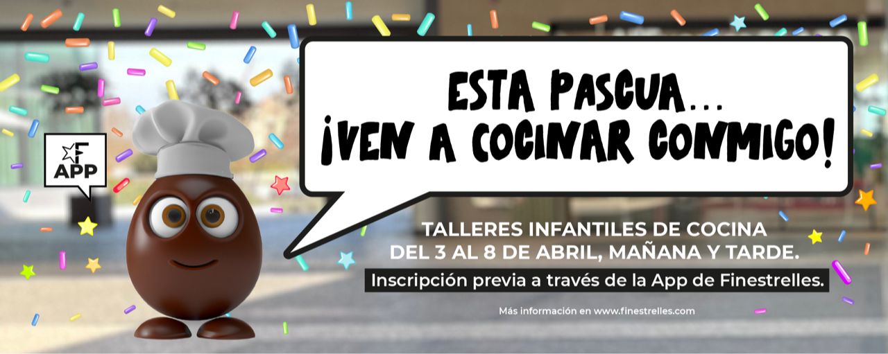 Cartel promocional de los talleres infantiles de cocina creativa de Finestrelles Shopping Centre