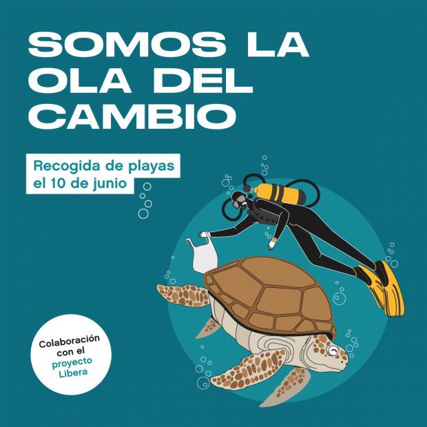 Cartel promocional de la recogida de basura en la playa de Viladecans, organizado por Viladecans The Style Outlets, en colaboración con LIBERA