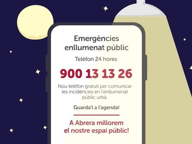 Abrera lanza un teléfono gratuito para comunicar incidencias en el alumbrado público