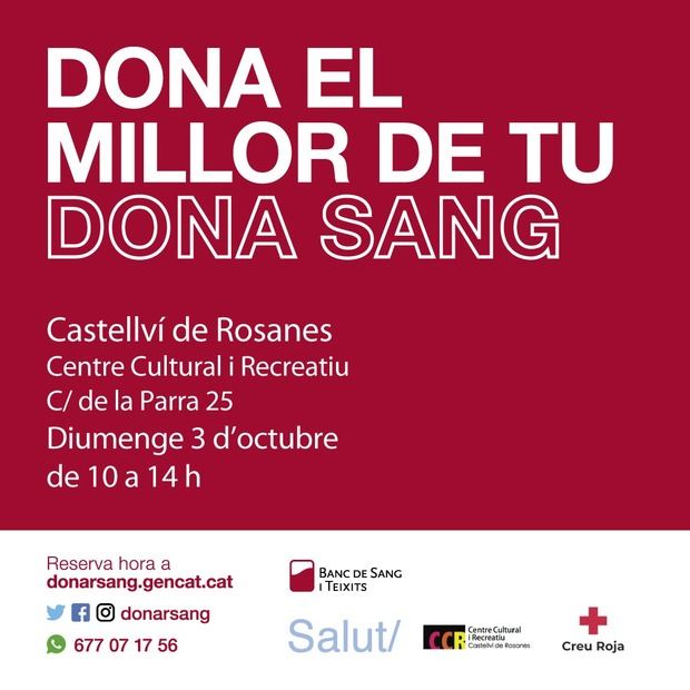 El Banco de Sangre visitará Castellví de Rosanes el próximo 3 de octubre