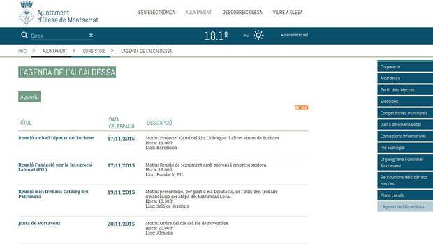 Els ciutadans d’Olesa de Montserrat podran accedir a l’agenda pública de la seva alcaldessa, Pilar Puimedon