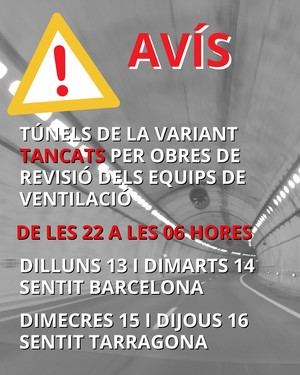 Cierre de túneles en Vallirana: Obras programadas del 13 al 16 de abril