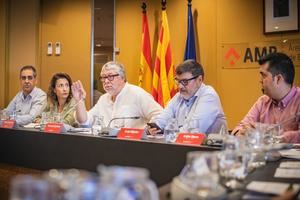 Antonio Balmón, vicepresidente ejecutivo del AMB, rodeado de alcaldes del Baix Llobregat que configuran las vicepresidencias metropolitanas sin un área de gestión específica asignada