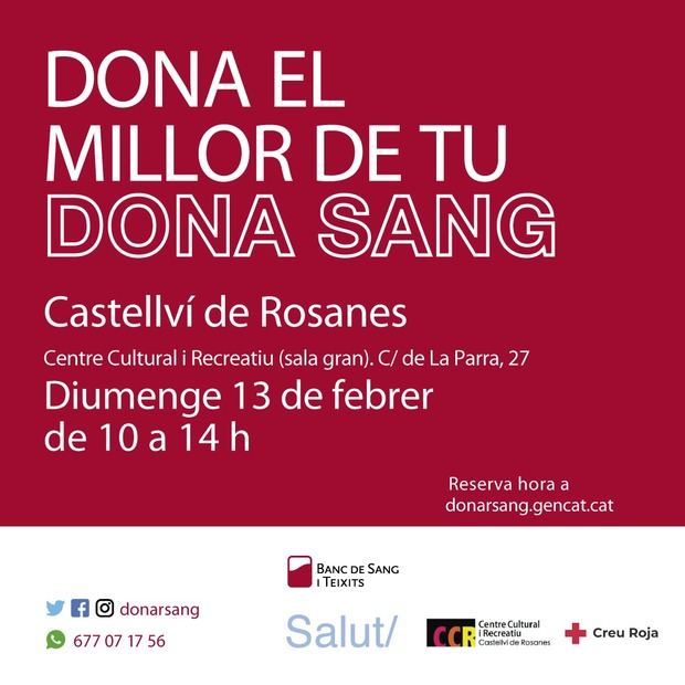  El Banco de Sangre se instala el domingo 13 de febrero en Castellví de Rosanes