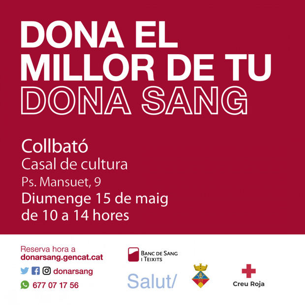 Collbató acogerá una campaña de donación de sangre el 15 de mayo