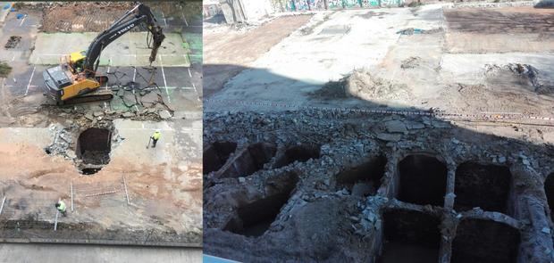 El antes y el después: a la izquierda, una de las galerías que aparecieron a principios de diciembre, enviada por un vecino a esta publicación; a la derecha, estado actual del terreno (Stop Massificació Cosme Toda).