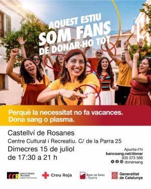 Castellví de Rosanes acogerá el 15 de julio una nueva donación de sangre en el CCR