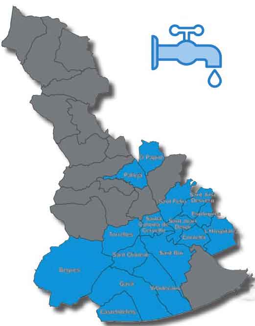 Los municipios que se verán beneficiados por la rebaja del recibo del agua.