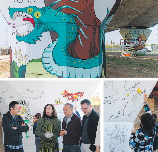L’AMB i Sant Joan Despí pinten un mural artístic al viaducte de l’AVE