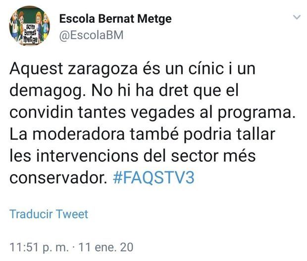 Captura del mensaje de la escuela, que ya ha eliminado y por el que se ha disculpado.