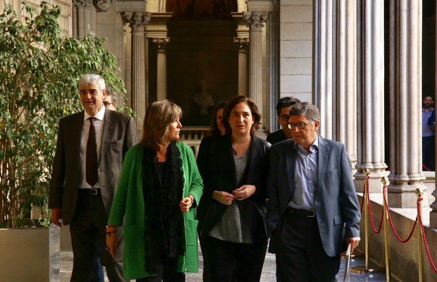 Marín, Colau y Tejedor antes de la presenteción de la Estrategia Delta.