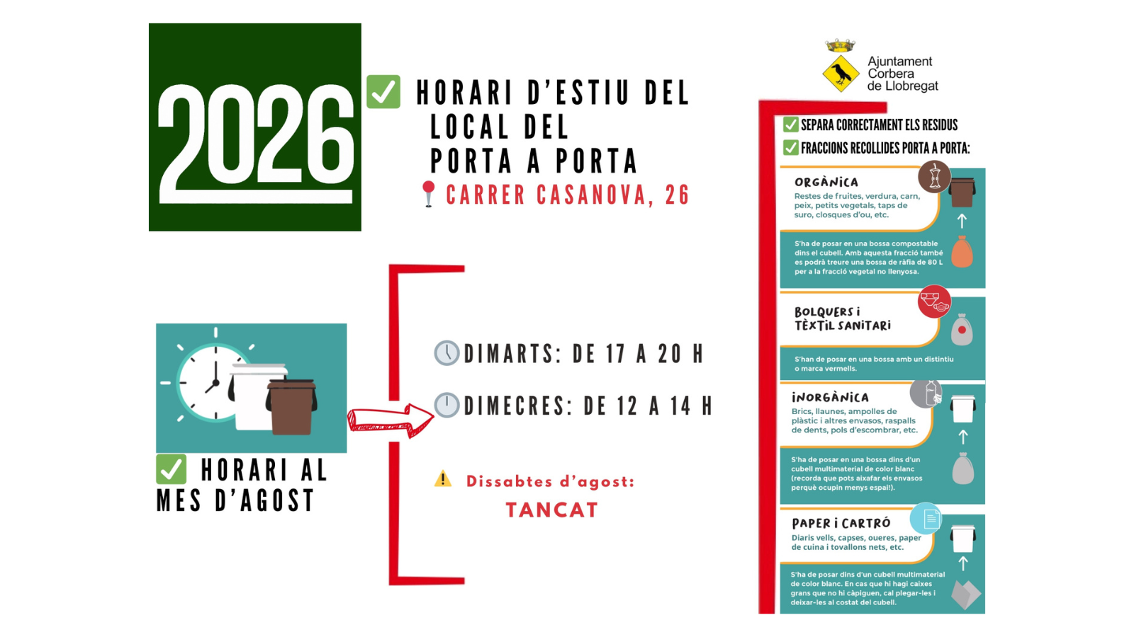 Corbera de Llobregat adapta en agosto el horario del servicio Porta a Porta