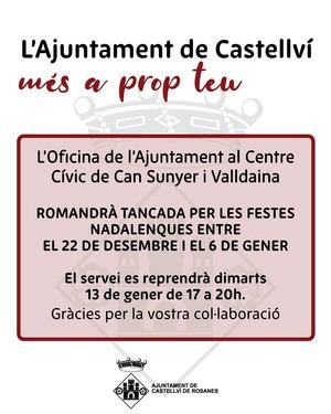 La atención administrativa en el Centre Cívic de Can Sunyer se suspende por Navidad