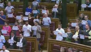 Diputados de Unidos Podemos, ERC y PDECAT piden, en el Congreso, la libertad de Jordi Sánchez y Jordi Cuixart
