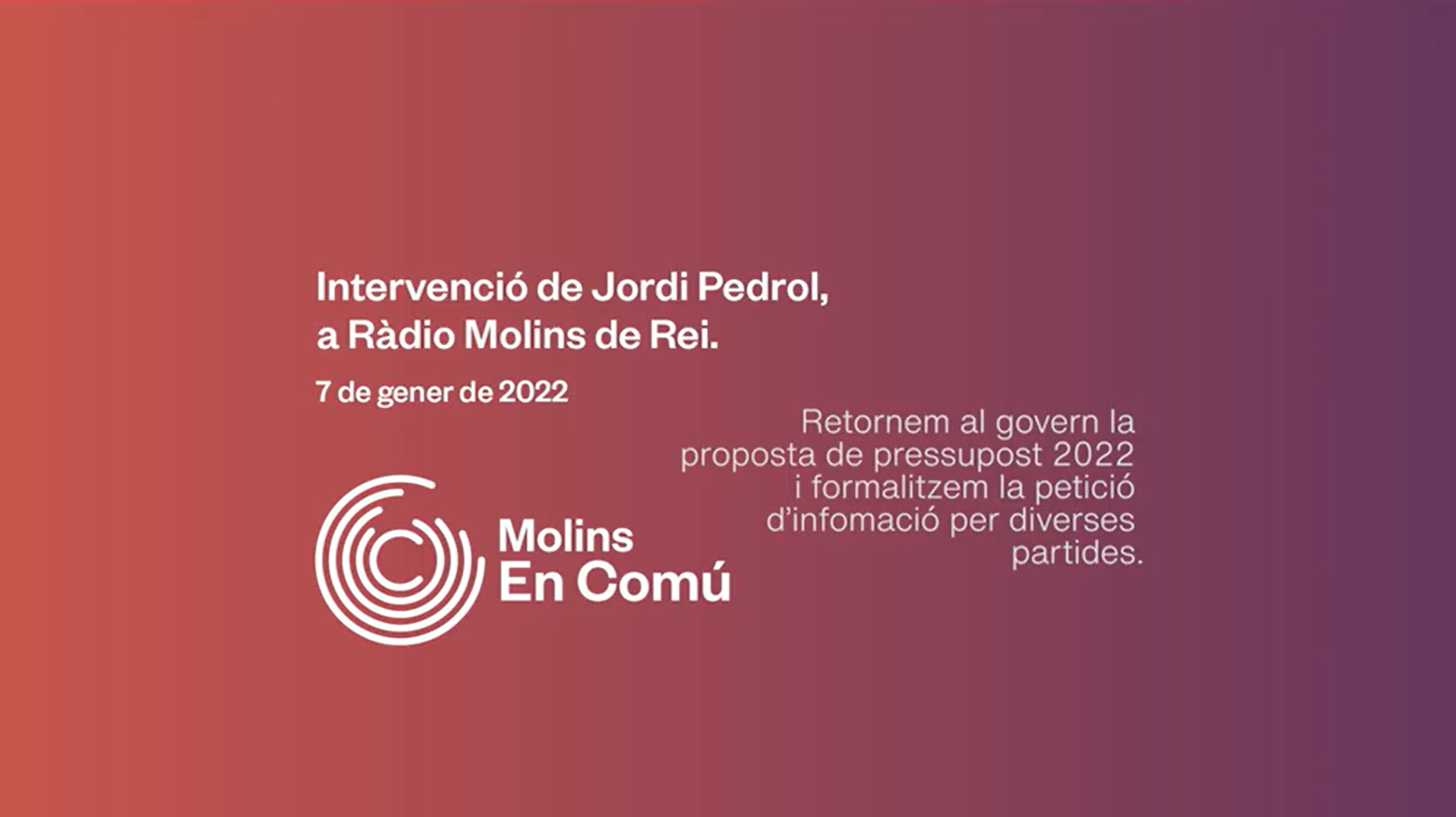 Molins en Comú devuelve al gobierno la propuesta de presupuesto 2022