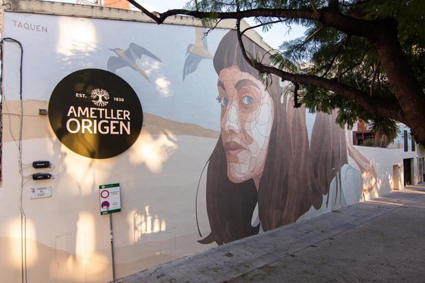 Una tienda de Ametller Origen de L'Hospitalet de Llobregat estrena en su pared una obra artística de Taquen
