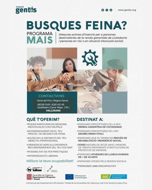 Vallirana lanza una nueva edición del programa MAIS para la inserción laboral