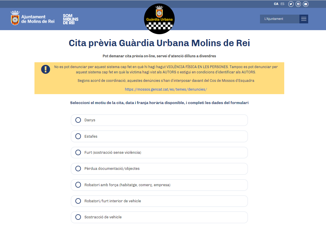 La Guàrdia Urbana de Molins estrena un nuevo servicio de cita previa para interponer denuncias