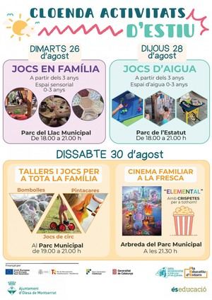 Olesa despide el verano con actividades gratuitas para familias del 26 al 30 de agosto
