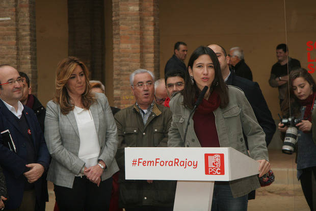 Parlón, junto a Susana Díaz y Miquel Iceta, durante la campaña electoral