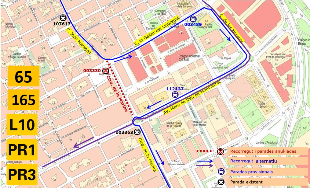 El tramo de la Carretera de la Marina a la plaza de Roigé i Badia seguirá cortado hasta finales de julio