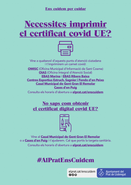  El Prat habilita puntos de impresión del certificado Covid por la lucha contra la brecha digital