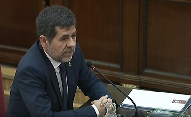 El expresidente de la ANC, Jordi Sánchez, durante el interrogatorio.