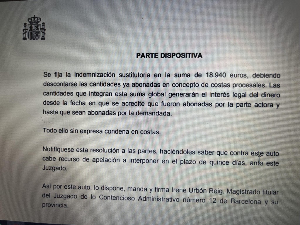 Auto del juzgado contencioso-administrativo nº 12 de Barcelona