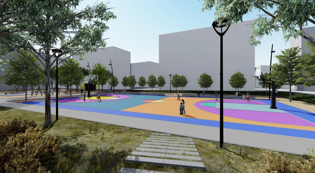 Render de las zonas deportivas del futuro parque (Ajuntament de Sant Andreu de la Barca)