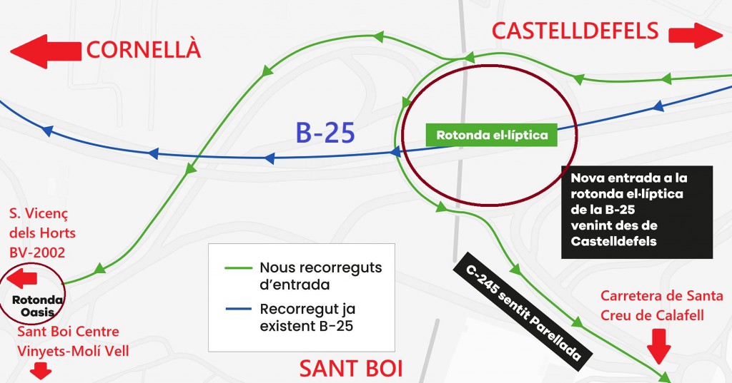 Accesos a Sant Boi por la B-25 desde Castelldefels