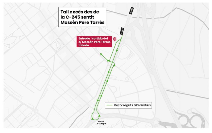Afectación a la calle Pere Tarrés y desvíos alternativos