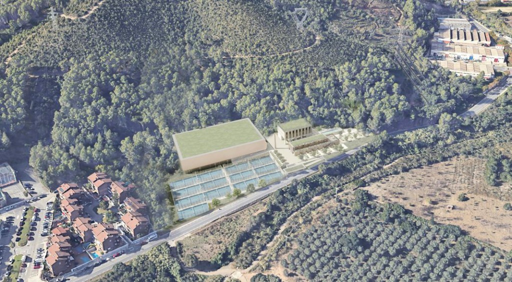 Vista aérea del futuro complejo de pádel de Viladecans (render)